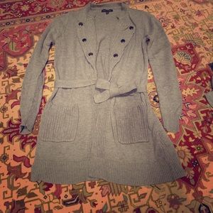 Grey Button and Tie Cardigan with Pockets